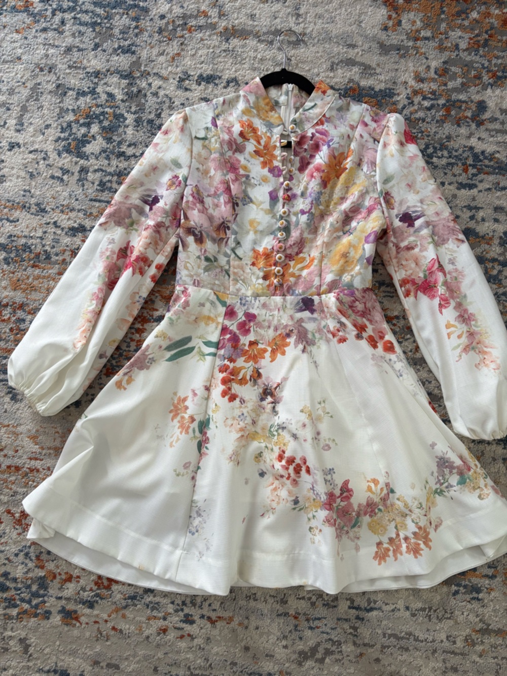 Floral Button-Front Dress with Pastel Bouquet Print